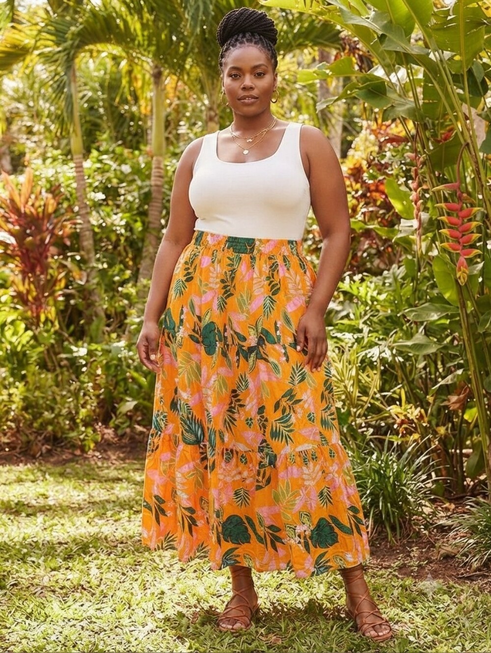 Eloquii 26/28 Orange Tropical Print Maxi Skirt